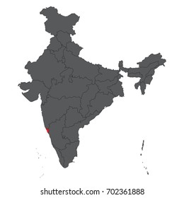 Goa red on gray India map vector