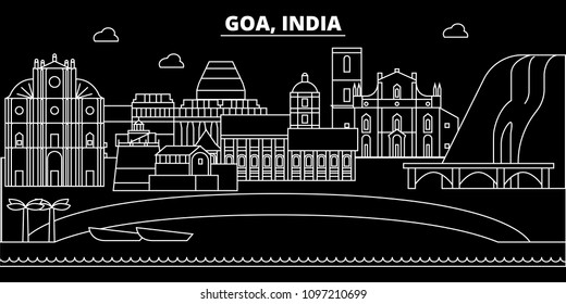 Goa silhouette skyline. India - Goa vector city, indian linear architecture, buildings. Goa travel illustration, outline landmarks. India flat icons, indian line banner