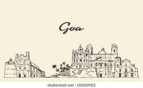 Goa skyline, India, hand drawn vector illustration, sketch