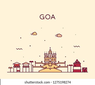 Goa skyline, India. Trendy vector illustration, linear style