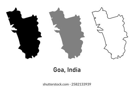 Goa State, India map in outline style, black color, and gray color