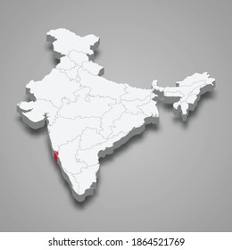 Goa state location within India 3d isometric map