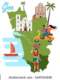 goa tourism collage design with map vector illustration