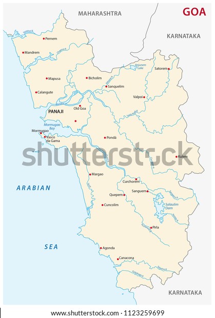 Goa Vector Map India Stock Vector (Royalty Free) 1123259699