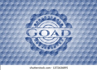 Goad blue badge with geometric background.