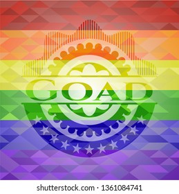 Goad emblem on mosaic background with the colors of the LGBT flag