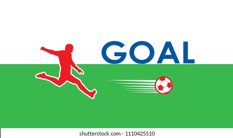 Goal 2024 logo, soccer player, soccer ball icon on green field abstract winner background, World championship banner, football tournament flyer, football european sports competition award vector sign