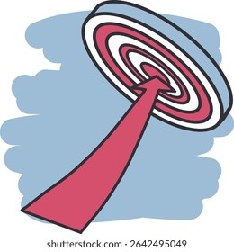 Conceito de Conquista de Meta com Seta Vermelha no Destino. Representando o sucesso dos negócios, a meta alcançada, o foco e a precisão. Perfeito para estratégia, liderança e temas de motivação.