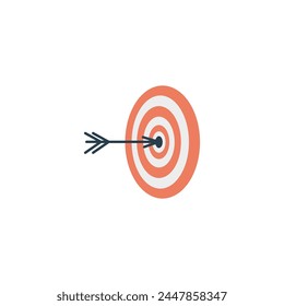 Goal achievement concept. Vector illustration of a bullseye with an arrow in the center, symbolizing precision and success.