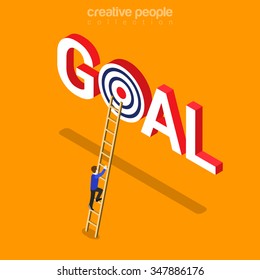 Goal achievement flat 3d isometry isometric business concept web vector illustration. Creative people collection.