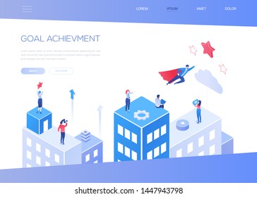 Goal achievement - modern isometric vector web banner
