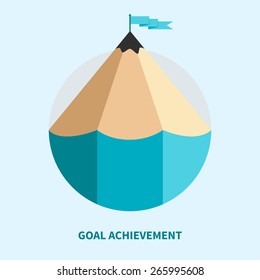 Goal Achievement, Mountain With Flag ,creative Success Logo - Isolated Flat Vector Illustration.