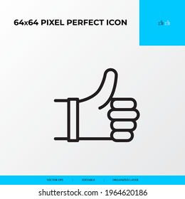 Goal and Achievement party vector line icon style. thumb up 64x64 Pixel perfect icon