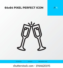 Goal and Achievement party vector line icon style. Shampain drink 64x64 Pixel perfect icon