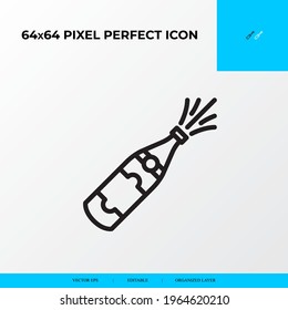 Goal and Achievement party vector line icon style. Shampain drink 64x64 Pixel perfect icon
