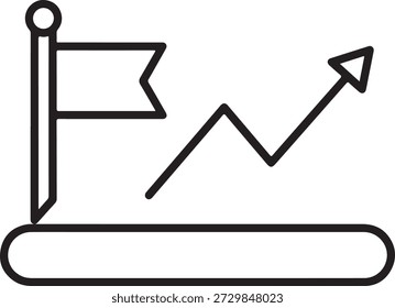 Logro de la meta y seguimiento del progreso con un gráfico ascendente hacia un icono de hito exitoso aislado en el fondo blanco, ilustración