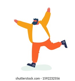 Goal Achievement or Successful Business Deal Concept. Young Business Man Wearing Casual Suit and Sneakers Happily Run on White Background. Contract Signing, Triumph. Cartoon Flat Vector Illustration