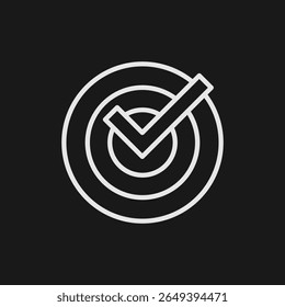 Goal Achievement and Target Success Icon with Bullseye and Checkmark for Completed Objectives