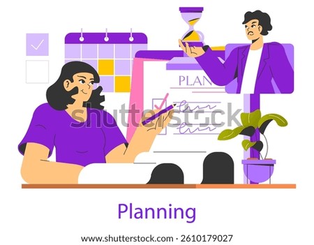 Goal achievement through effective planning plays a crucial role in individual success. The process includes setting clear objectives, creating timelines, and analyzing progress. Vector illustration.