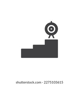 Icono del vector de logro de objetivos. signo plano relleno para concepto móvil y diseño web. Escaleras e icono de glifo objetivo. Símbolo, ilustración del logotipo. Gráficos vectoriales