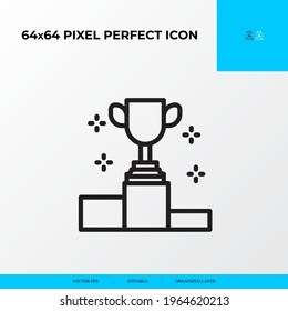 Goal and Achievement vector line icon style. Trophy 64x64 Pixel perfect icon