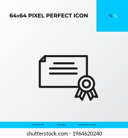 Goal and Achievement vector line icon style. Certificate 64x64 Pixel perfect icon