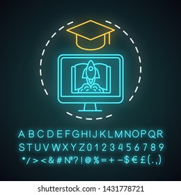 Goal achieving neon light concept icon. I can do it. Getting diploma, certificate. Successful graduating student idea. Glowing sign with alphabet, numbers and symbols. Vector isolated illustration