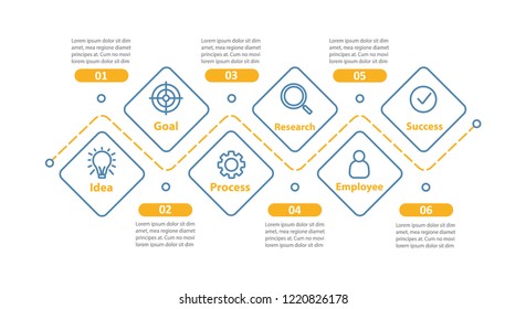 Goal achieving vector infographic template. Employment. Career opportunity. Business presentation design. Data visualization with six steps, options. Process chart. Workflow layout with linear icons