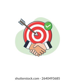 Goal Arrow with Approved Sign and Hand Shake Vector Illustration. Business Partnership Concept Design