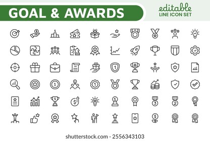 Goal and Awards Icon Set. A motivational collection of icons designed to celebrate achievements and aspirations, perfect for personal development, coaching, and recognition.