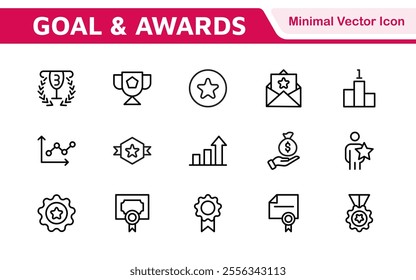 Goal and Awards Icon Set. A motivational collection of icons designed to celebrate achievements and aspirations, perfect for personal development, coaching, and recognition.