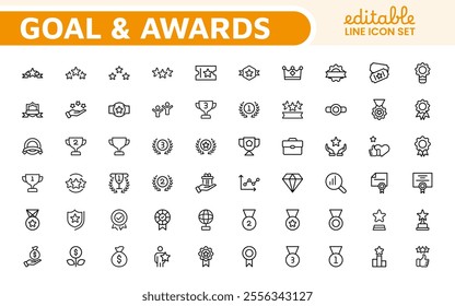 Goal and Awards Icon Set. A motivational collection of icons designed to celebrate achievements and aspirations, perfect for personal development, coaching, and recognition.