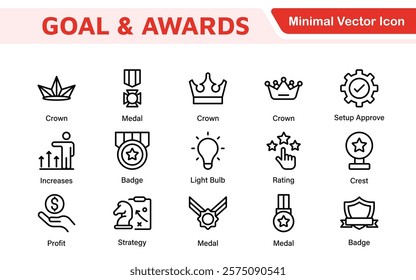 Goal and Awards Icon Set. A motivational collection of icons designed to celebrate achievements and aspirations, perfect for personal development, coaching, and recognition.
