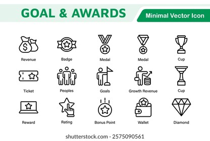 Goal and Awards Icon Set. A motivational collection of icons designed to celebrate achievements and aspirations, perfect for personal development, coaching, and recognition.