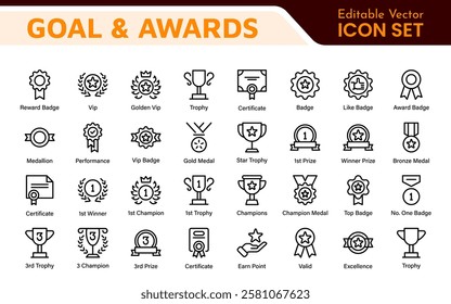 Goal and Awards Icon Set. A motivational collection of icons designed to celebrate achievements and aspirations, perfect for personal development, coaching, and recognition.