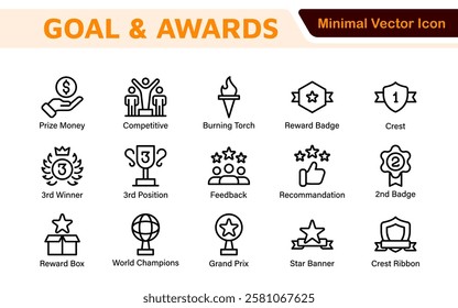 Goal and Awards Icon Set. A motivational collection of icons designed to celebrate achievements and aspirations, perfect for personal development, coaching, and recognition.