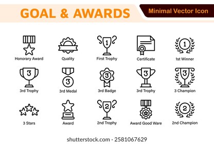 Goal and Awards Icon Set. A motivational collection of icons designed to celebrate achievements and aspirations, perfect for personal development, coaching, and recognition.