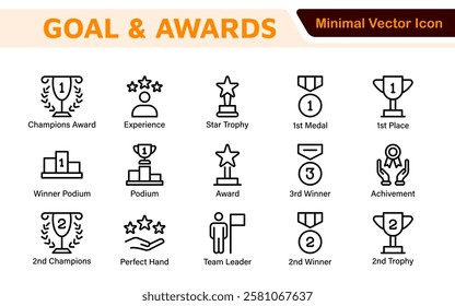 Goal and Awards Icon Set. A motivational collection of icons designed to celebrate achievements and aspirations, perfect for personal development, coaching, and recognition.