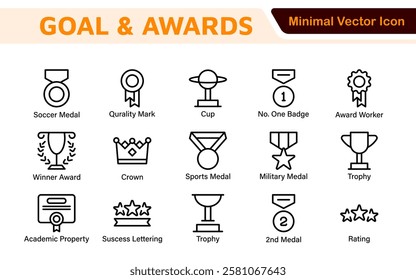Goal and Awards Icon Set. A motivational collection of icons designed to celebrate achievements and aspirations, perfect for personal development, coaching, and recognition.