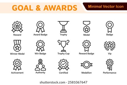 Goal and Awards Icon Set. A motivational collection of icons designed to celebrate achievements and aspirations, perfect for personal development, coaching, and recognition.