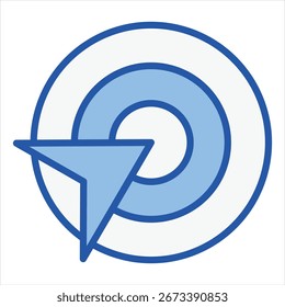 Ilustración de icono único blanco azul de objetivo