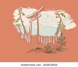 goal card nature landscape view landscape card vector sketch illustration japanese chinese oriental line