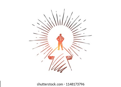 Goal, career, startup, leader, businessman concept. Hand drawn purposeful businessman on his way concept sketch. Isolated vector illustration.