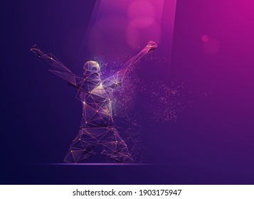 goal celebration of football player presented in wireframe polygonal style