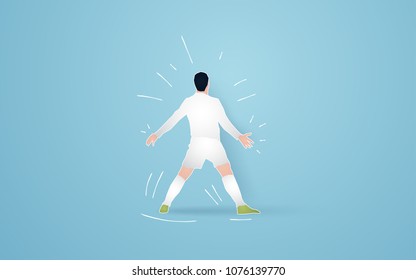 goal celebration football player. soccer paper cut design style.