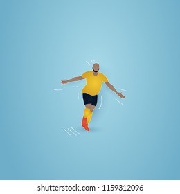 goal celebration of football player. soccer paper cut design style.