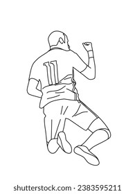 Goal Celebration With Jumping Style in Outline Vector. Footballer Illustration outline Vector. Cartoon Football Player