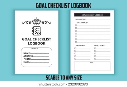 Goal checklist logbook. Goal check planner. Low content kdp interior design template. daily planner notebook diary