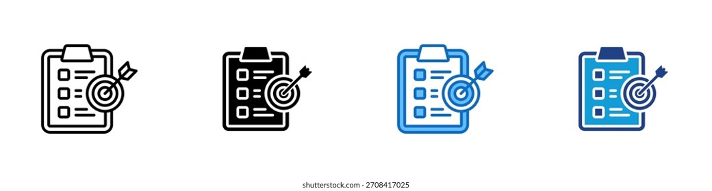 Goal Checklist Multiple Style Icon Design Vector - Clipboard with target and arrow, symbolizing goal achievement or task alignment