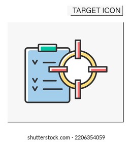Goal color icon. Checklist for achieving goals. Aim on important tasks implementation.Target concept. Isolated vector illustration